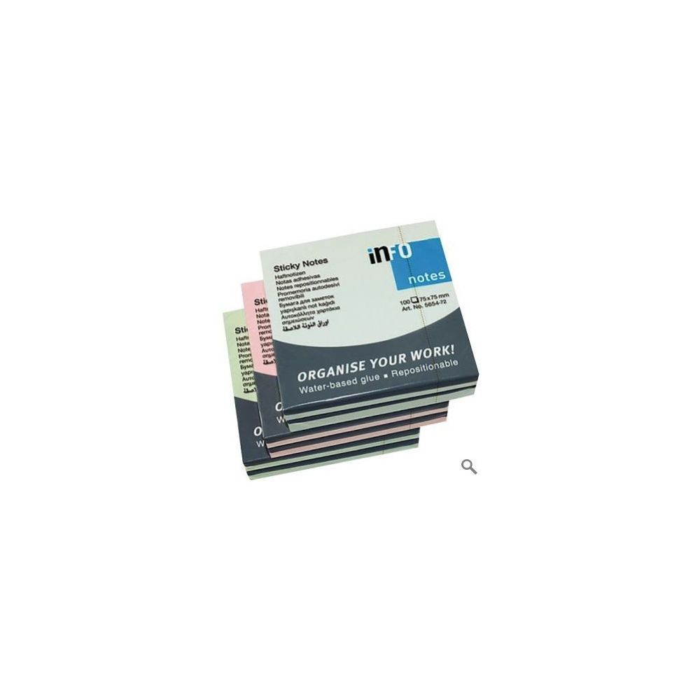 Bloc reposit. 75 x 75mm - 3 couleurs assorties ( 6 x 100  feuilles)