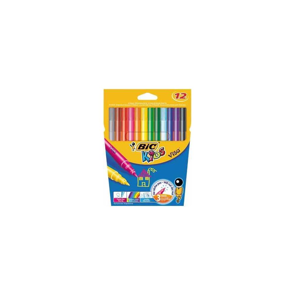 Feutre Couleur BIC KIDS Visa - Lavable - Fin - 12 COULEURS