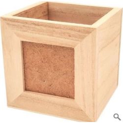 Cadre photo en bois sur pot à crayon en bois - L9x9xH9cm - A décorer
