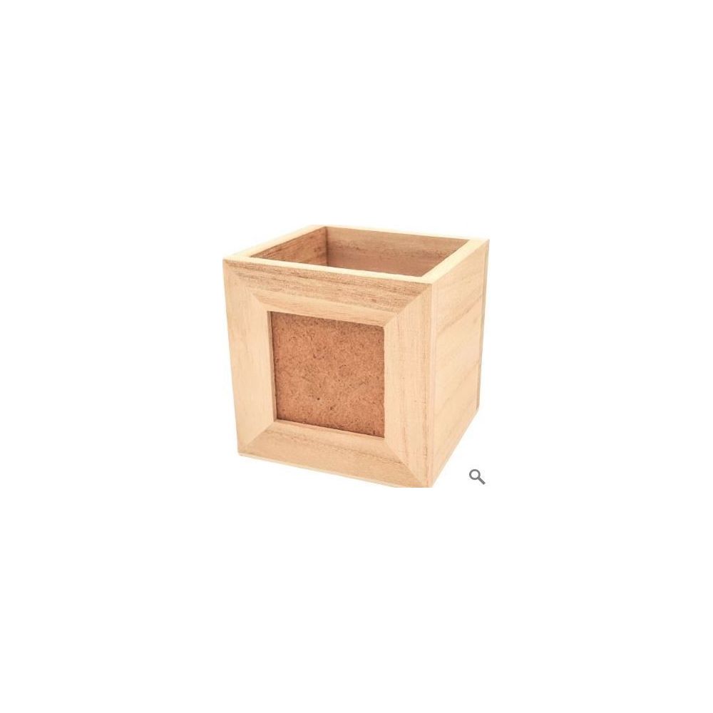 Cadre photo en bois sur pot à crayon en bois - L9x9xH9cm - A décorer