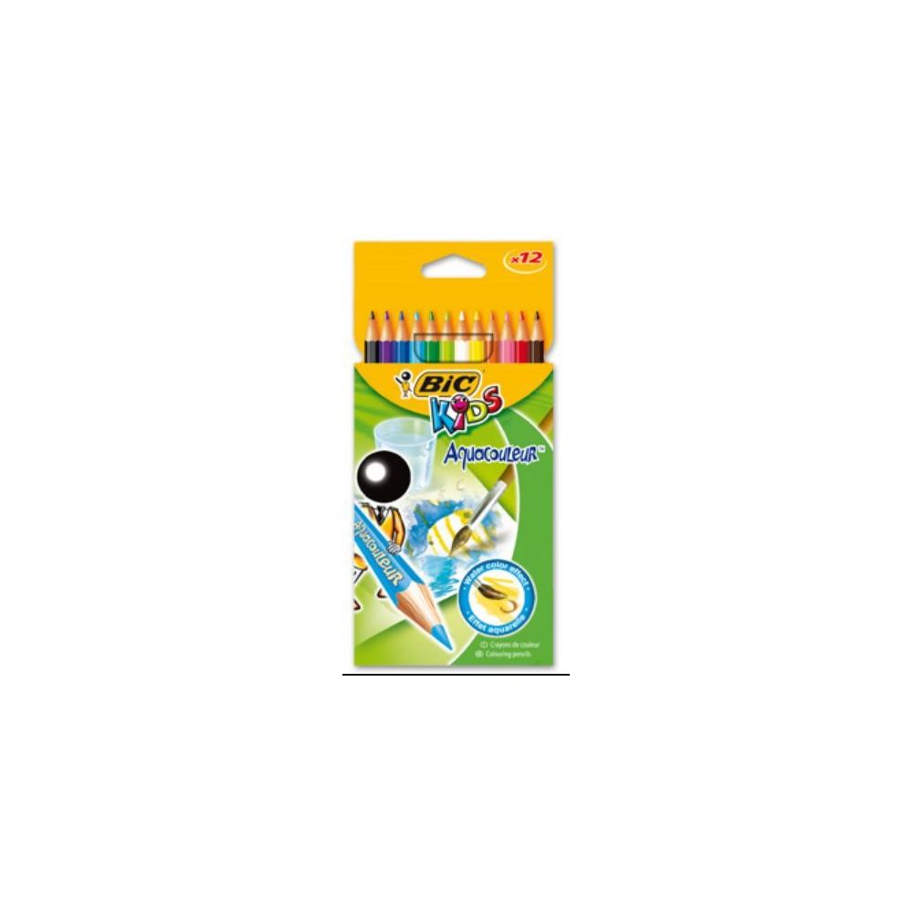 Crayon Couleur BIC KIDS AQUACOULEUR - Pochette de 12 couleurs 