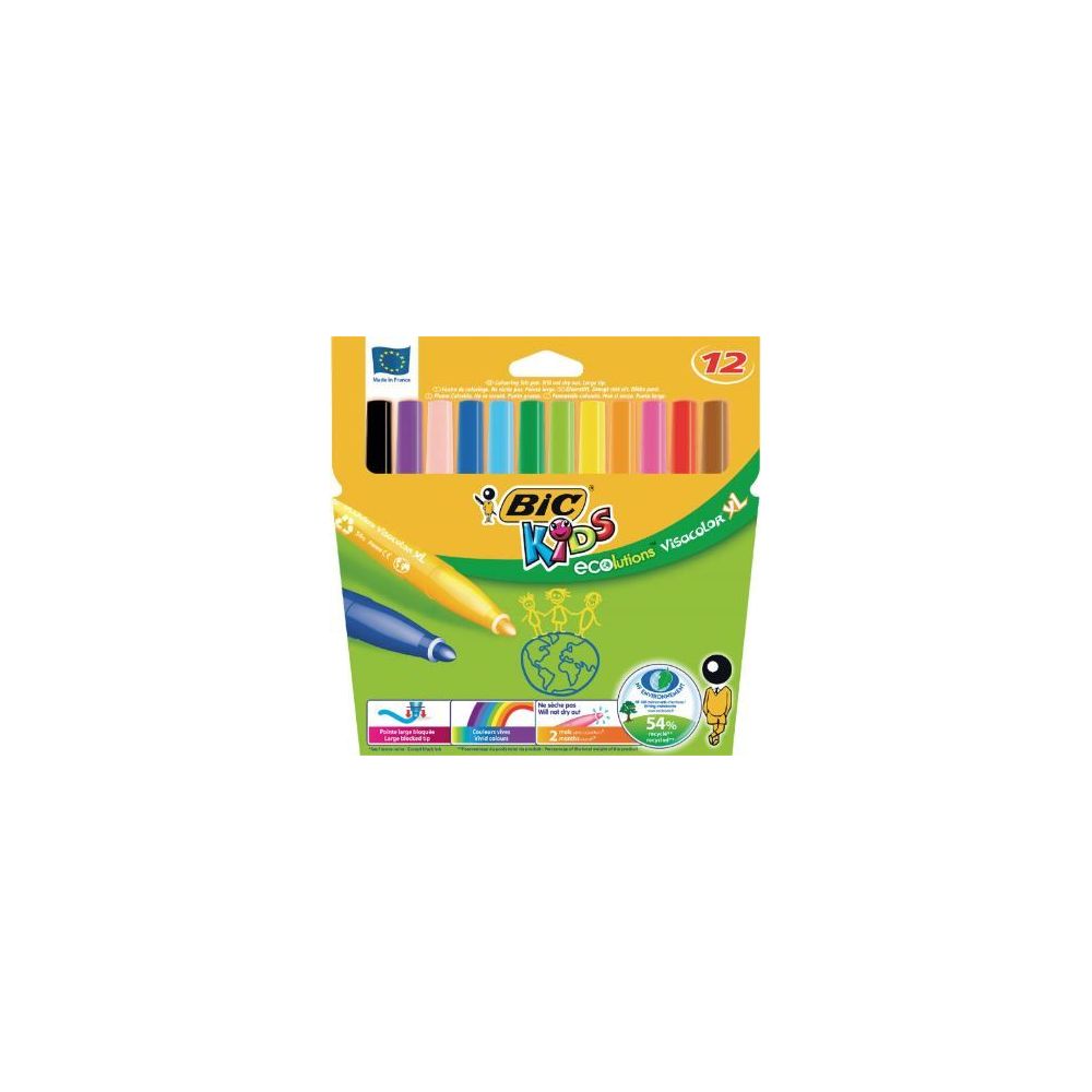 Feutre Couleur BIC VISACOLOR XL ECO Lavable - ExtraLarge - 12 COUL