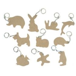 Porte clé en bois Animaux à décorer (Lot de 10)