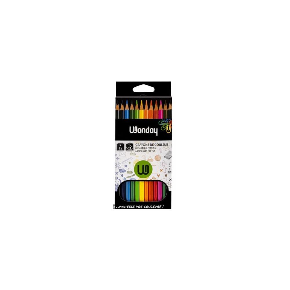 Crayon Couleur WONDAY - Octogonale - Pochette de 12 couleurs 