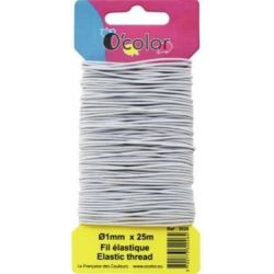 Fil élastique fin blanc - 1mm - Carte de 25 mètres
