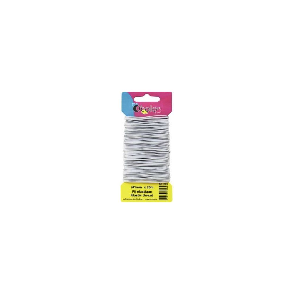 Fil élastique fin blanc - 1mm - Carte de 25 mètres