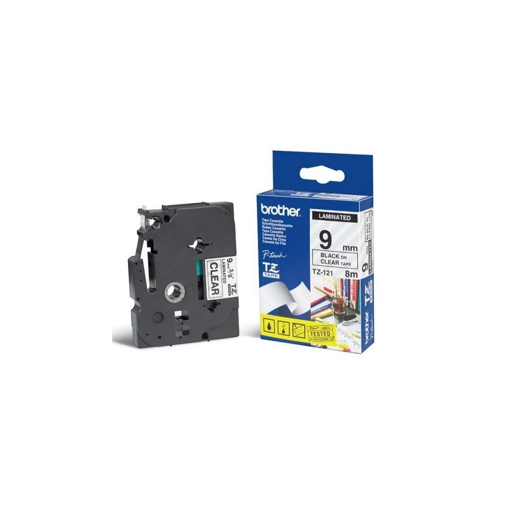 Ruban BROTHER P-TOUCH - 09mm Noir/transparent - TZ-121 (8 m) - Z