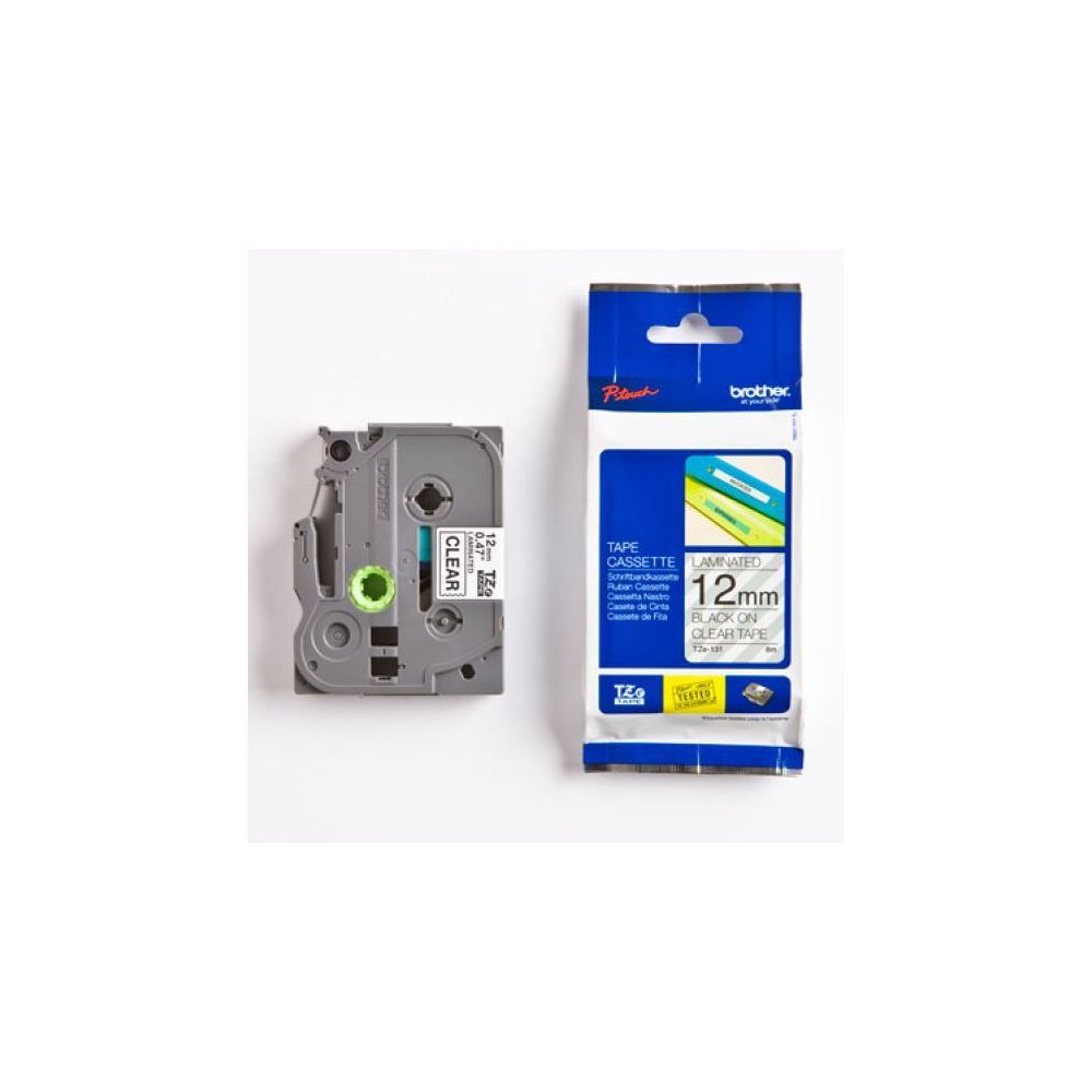 Ruban BROTHER P-TOUCH - 12mm Noir/transparent - TZ-131 (8 m) **