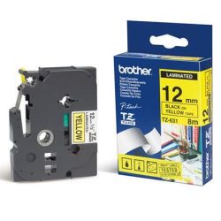 Ruban BROTHER P-TOUCH - 12mm Noir/Jaune - TZ-631 (8 m) **