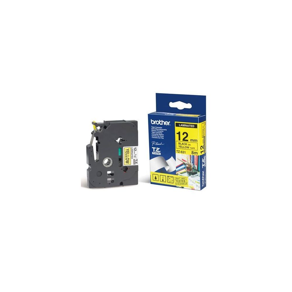 Ruban BROTHER P-TOUCH - 12mm Noir/Jaune - TZ-631 (8 m) **