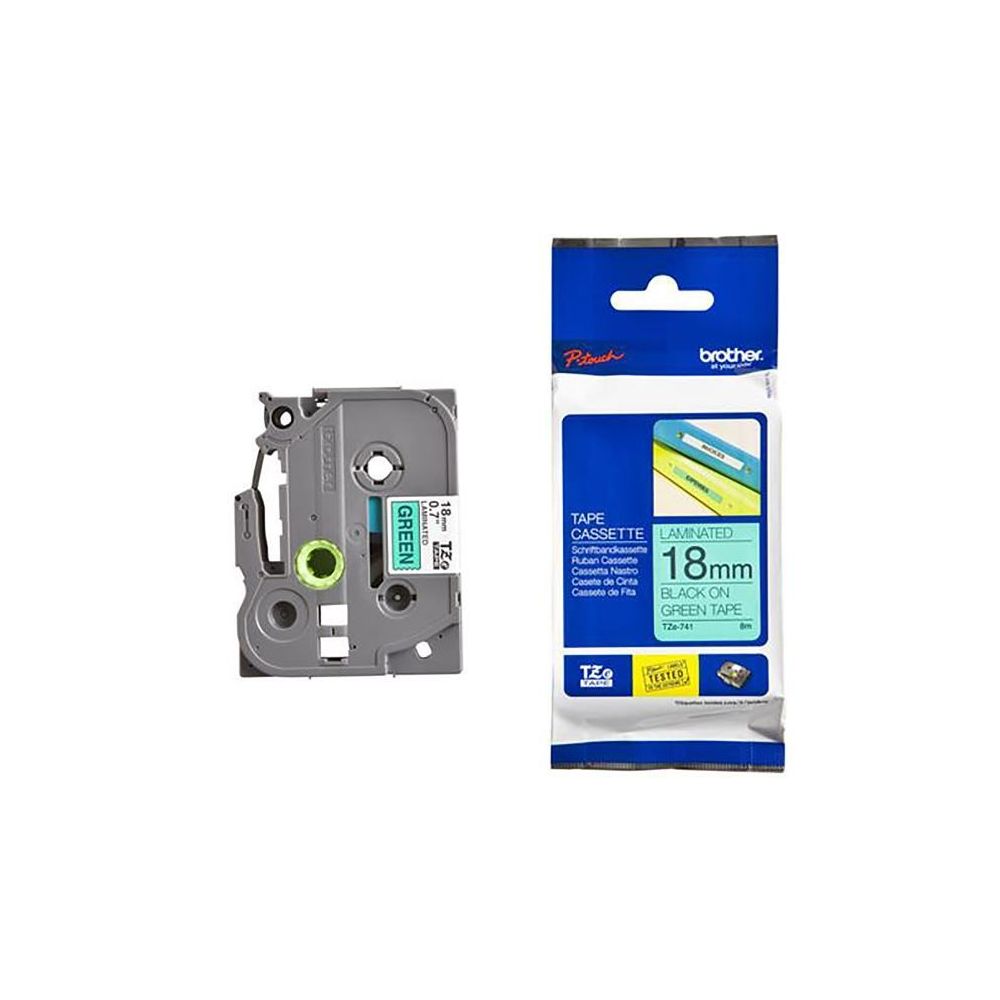 Ruban BROTHER P-TOUCH - 18mm Noir/Vert - TZ-741 (8 m) **